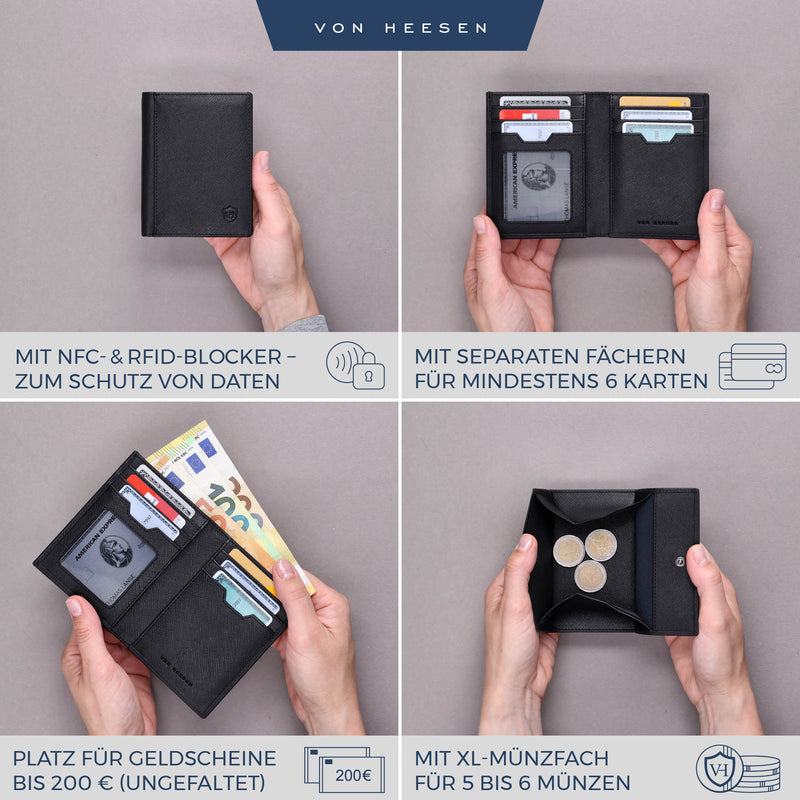 Geldbörse mit RFID-Schutz, 8 Kartenfächer und XXL-Münzfach