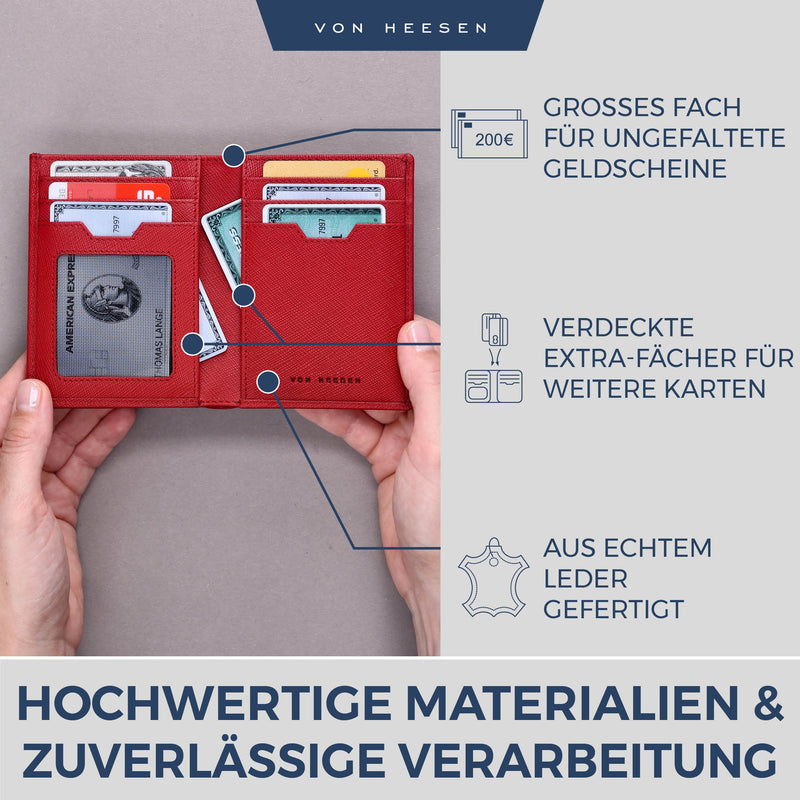 Geldbörse mit RFID-Schutz, 8 Kartenfächer und XXL-Münzfach (Saffiano)