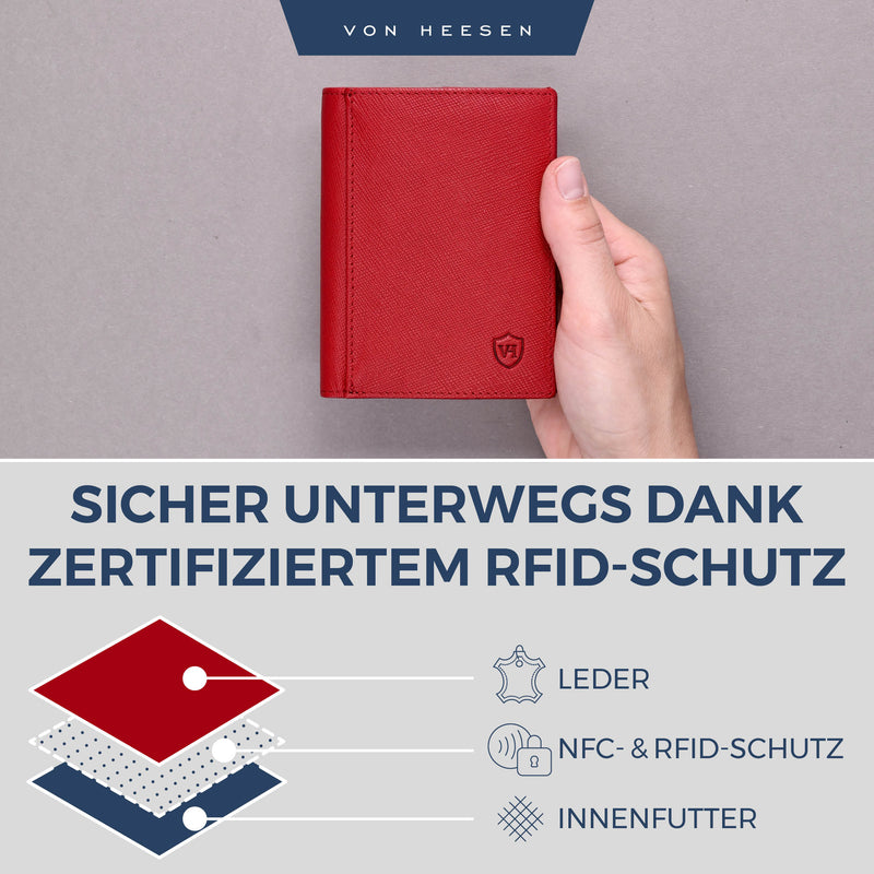 Geldbörse mit RFID-Schutz, 8 Kartenfächer und XXL-Münzfach (Saffiano)