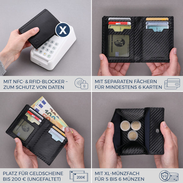 Geldbörse mit RFID-Schutz, 8 Kartenfächer und XXL-Münzfach