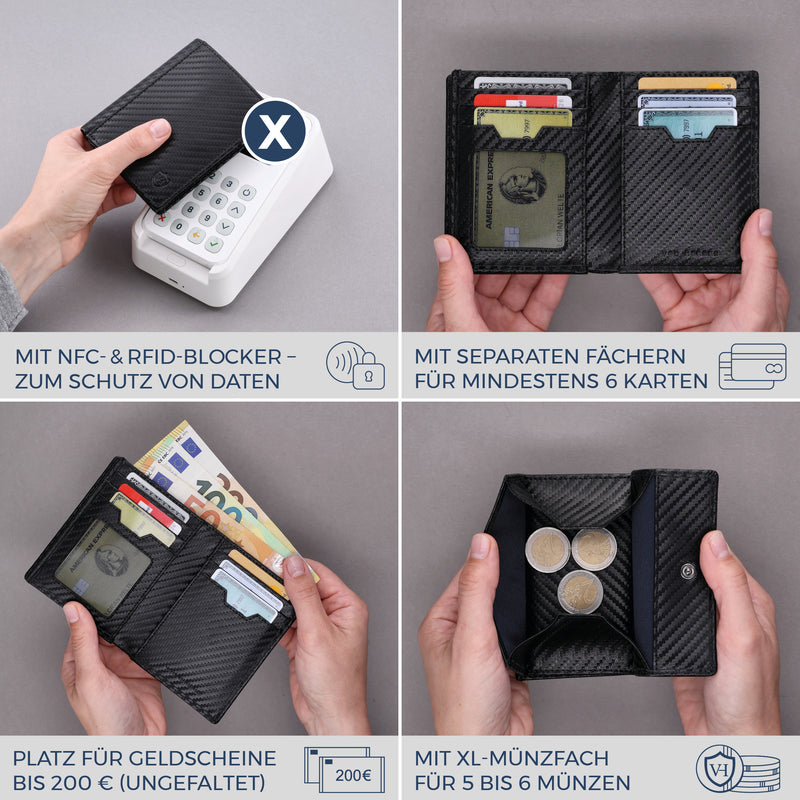 Geldbörse mit RFID-Schutz, 8 Kartenfächer und XXL-Münzfach
