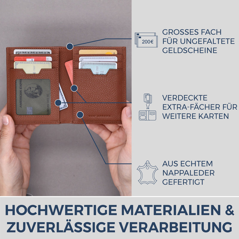 Geldbörse mit RFID-Schutz, 8 Kartenfächer und XXL-Münzfach (Genarbt)