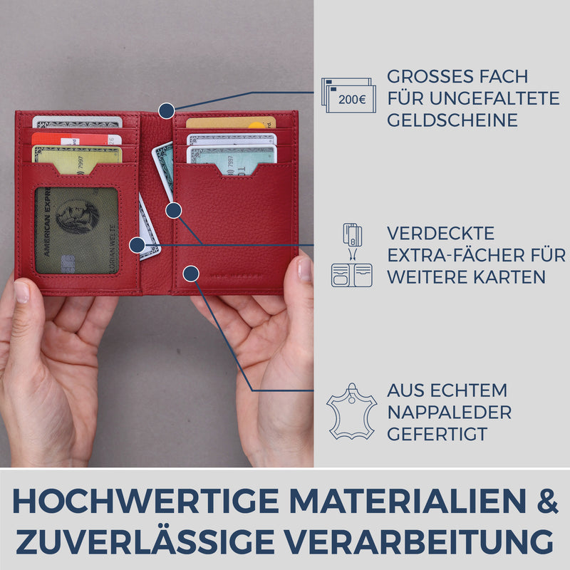 Geldbörse mit RFID-Schutz, 8 Kartenfächer und XXL-Münzfach (Genarbt)