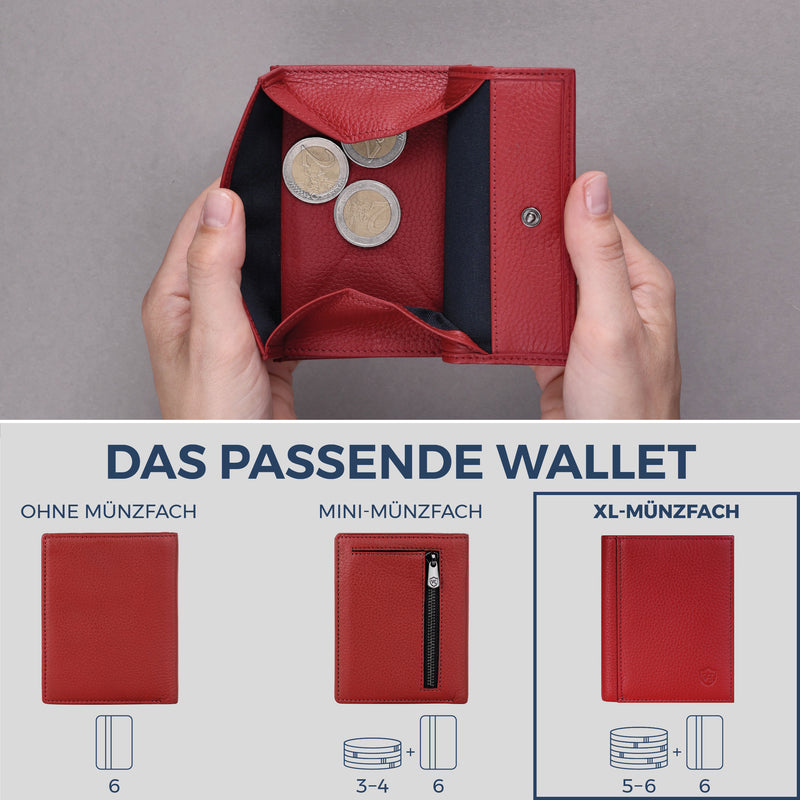 Geldbörse mit RFID-Schutz, 8 Kartenfächer und XXL-Münzfach (Genarbt)