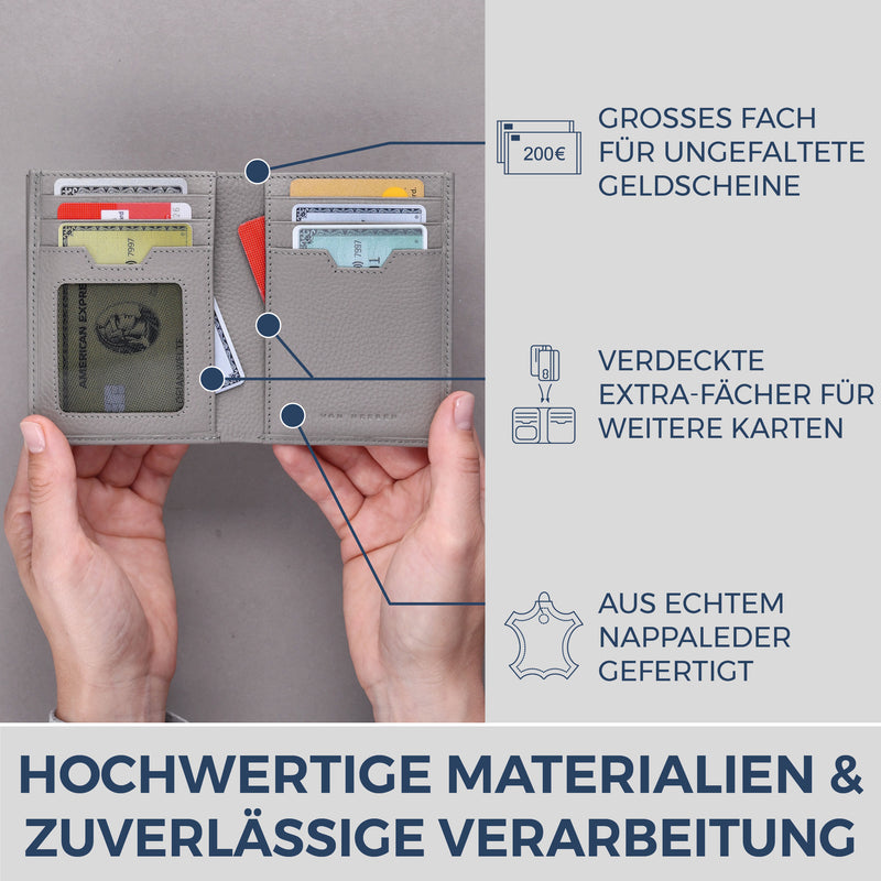 Geldbörse mit RFID-Schutz, 8 Kartenfächer und XXL-Münzfach (Genarbt)