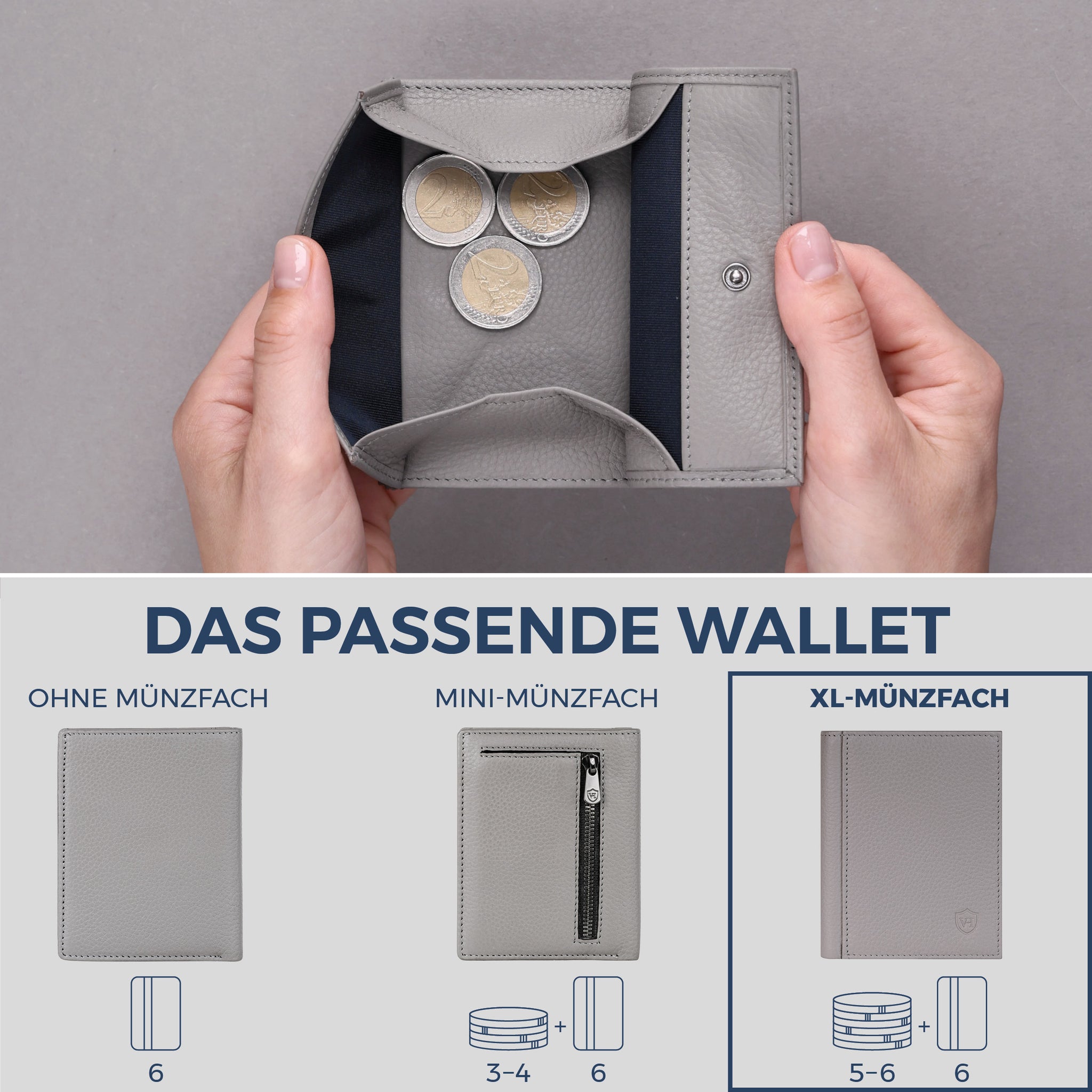 Geldbörse mit RFID-Schutz, 8 Kartenfächer und XXL-Münzfach (Genarbt)