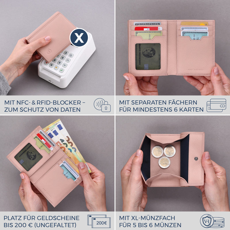 Geldbörse mit RFID-Schutz, 8 Kartenfächer und XXL-Münzfach (Genarbt)
