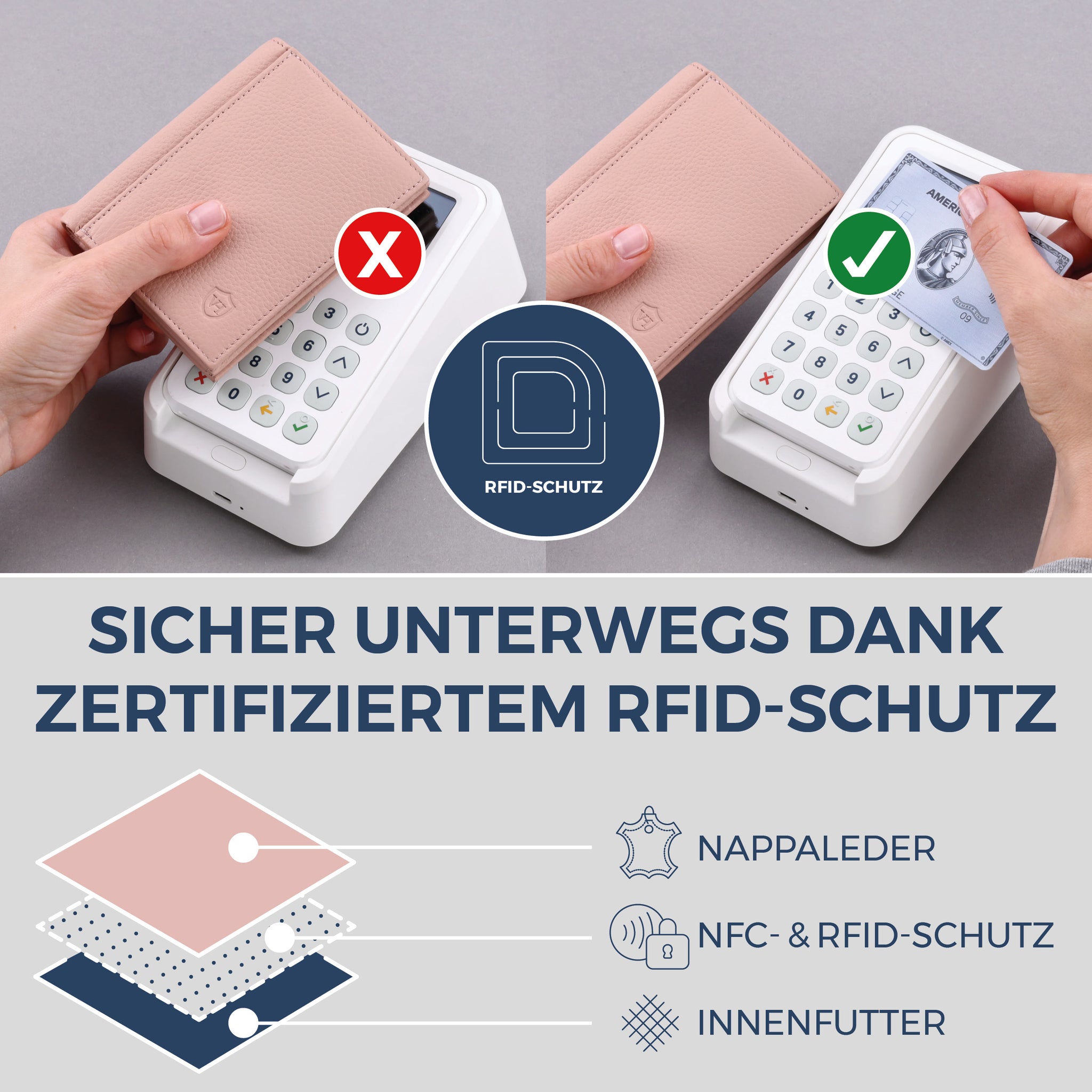 Geldbörse mit RFID-Schutz, 8 Kartenfächer und XXL-Münzfach (Genarbt)