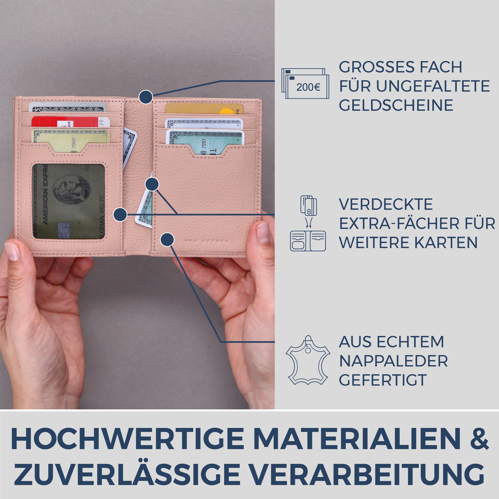 Geldbörse mit RFID-Schutz, 8 Kartenfächer und XXL-Münzfach (Genarbt)