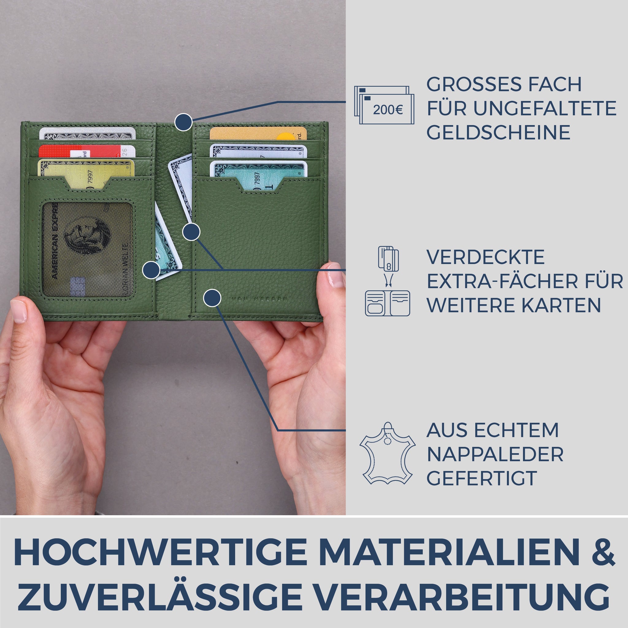 Geldbörse mit RFID-Schutz, 8 Kartenfächer und XXL-Münzfach (Genarbt)