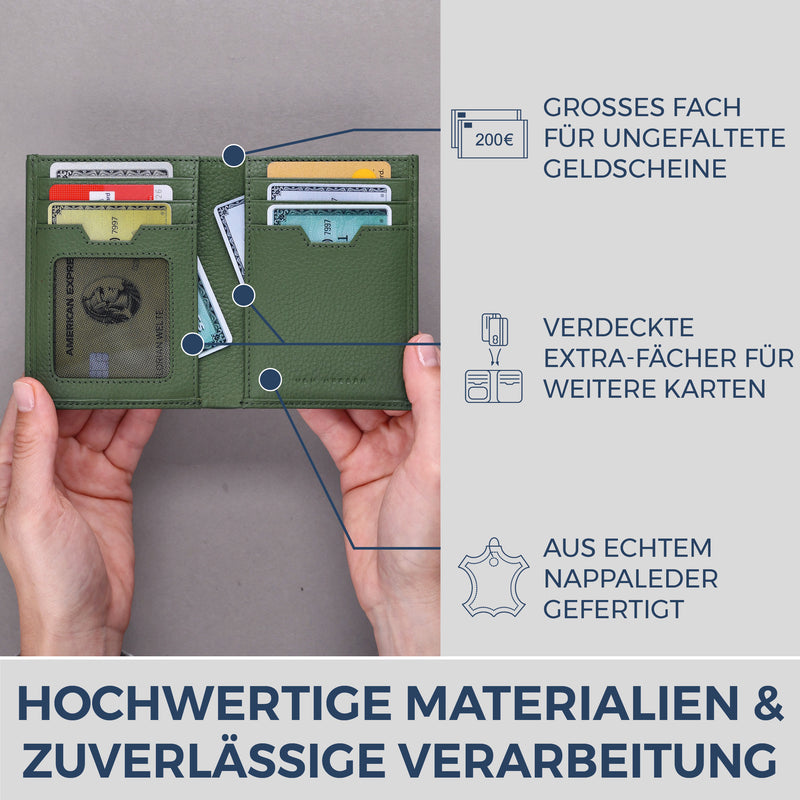 Geldbörse mit RFID-Schutz, 8 Kartenfächer und XXL-Münzfach (Genarbt)
