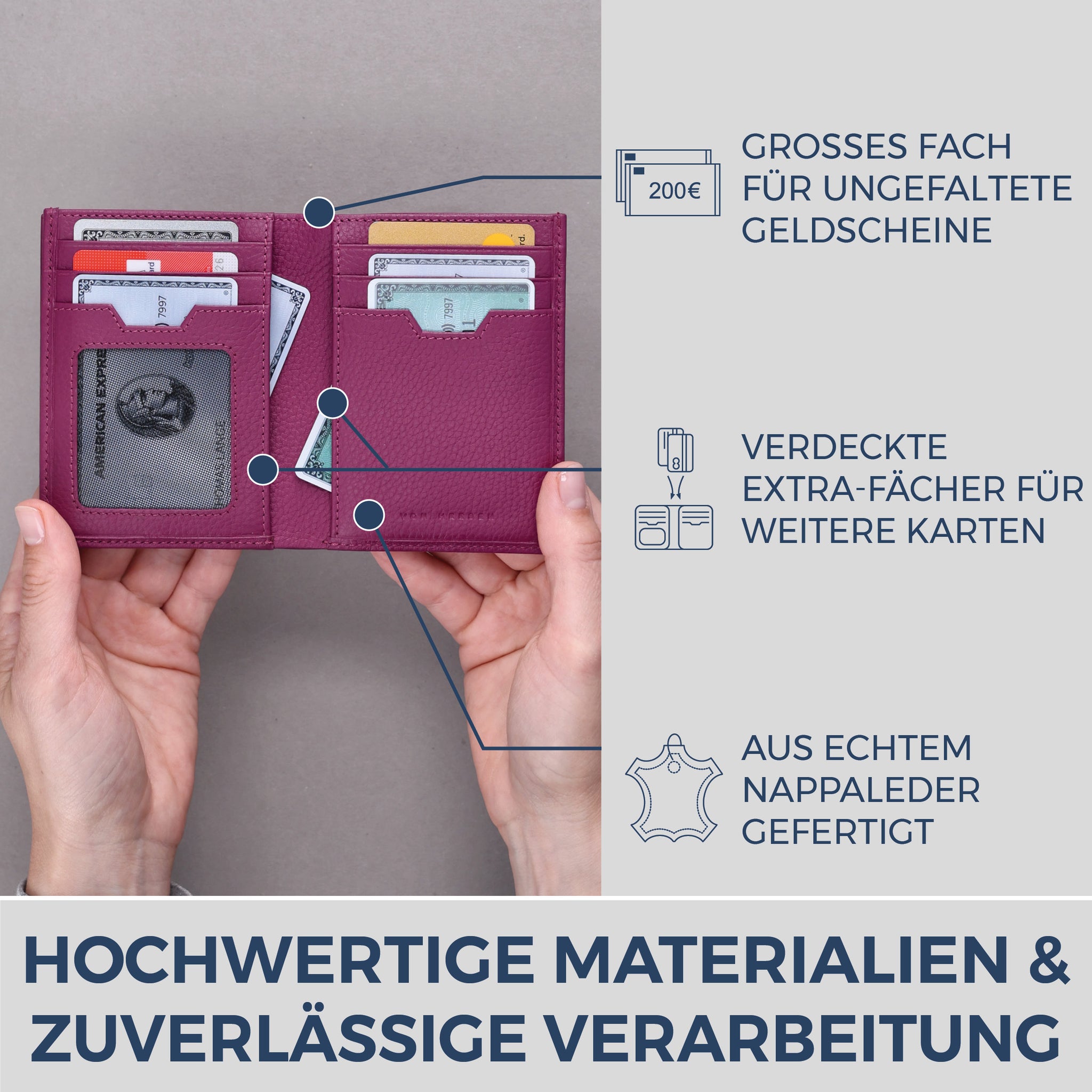 Geldbörse mit RFID-Schutz, 8 Kartenfächer und XXL-Münzfach (Genarbt)