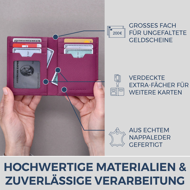 Geldbörse mit RFID-Schutz, 8 Kartenfächer und XXL-Münzfach (Genarbt)