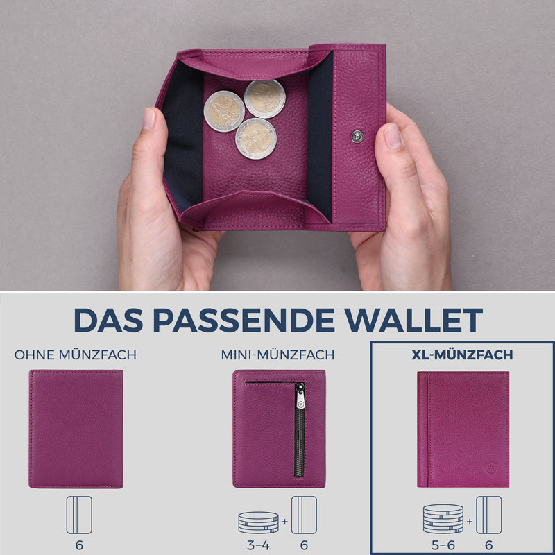 Geldbörse mit RFID-Schutz, 8 Kartenfächer und XXL-Münzfach (Genarbt)
