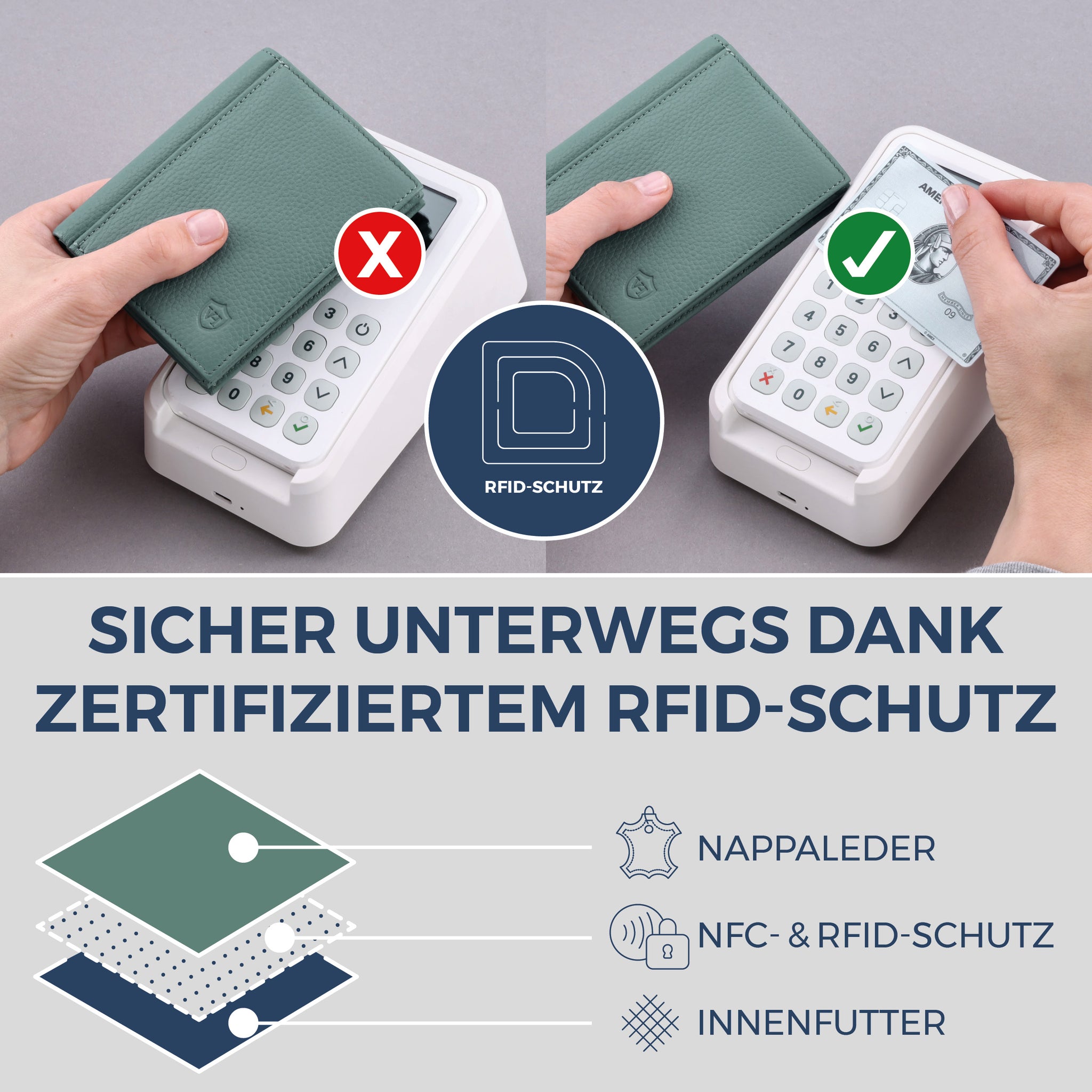 Geldbörse mit RFID-Schutz, 8 Kartenfächer und XXL-Münzfach (Genarbt)