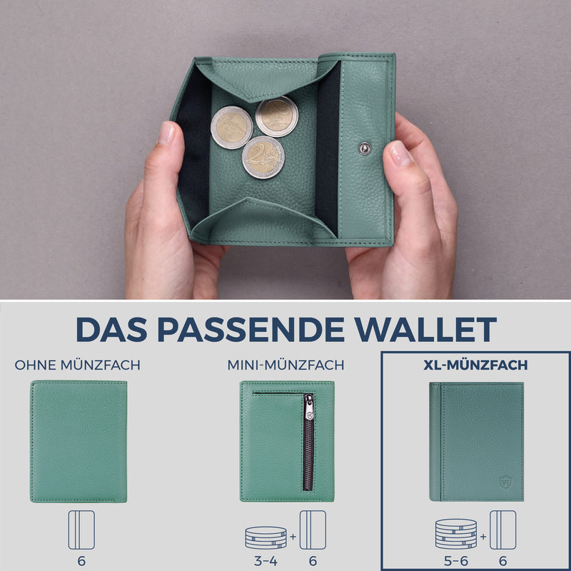 Geldbörse mit RFID-Schutz, 8 Kartenfächer und XXL-Münzfach (Genarbt)