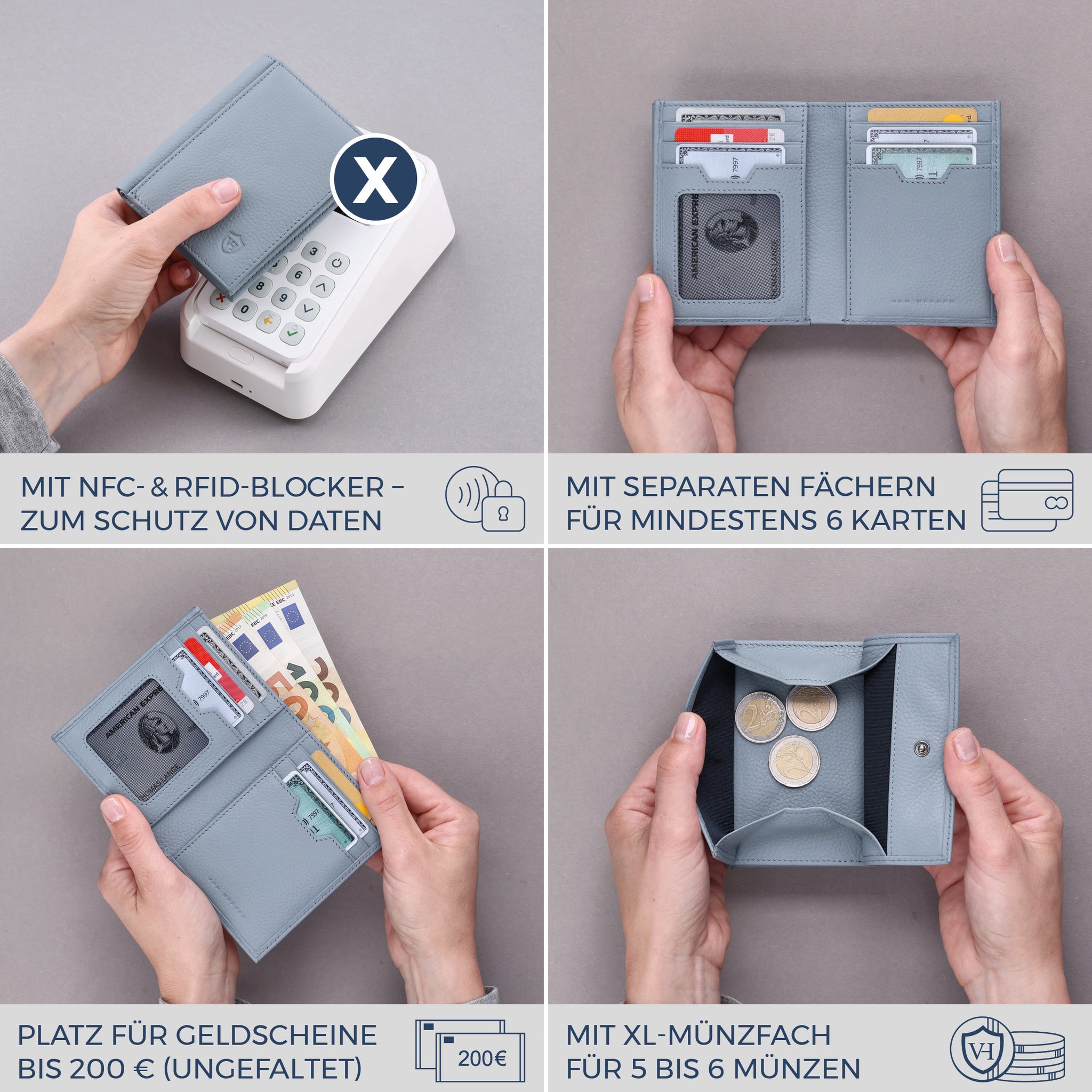 Geldbörse mit RFID-Schutz, 8 Kartenfächer und XXL-Münzfach (Genarbt)