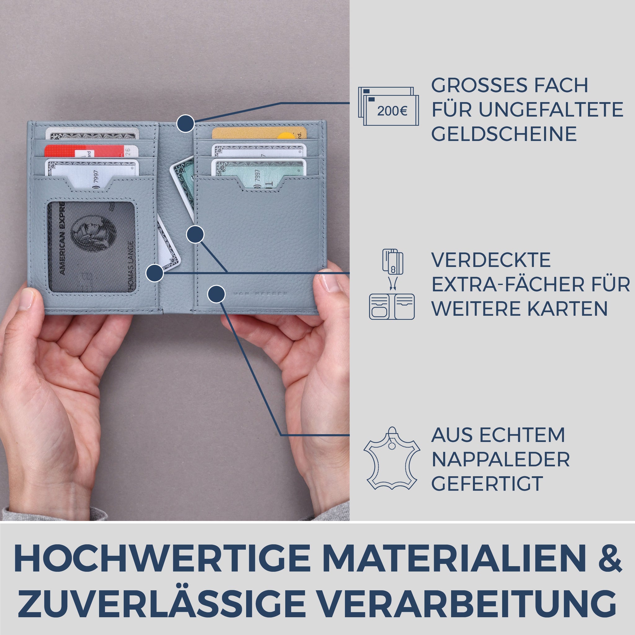 Geldbörse mit RFID-Schutz, 8 Kartenfächer und XXL-Münzfach (Genarbt)