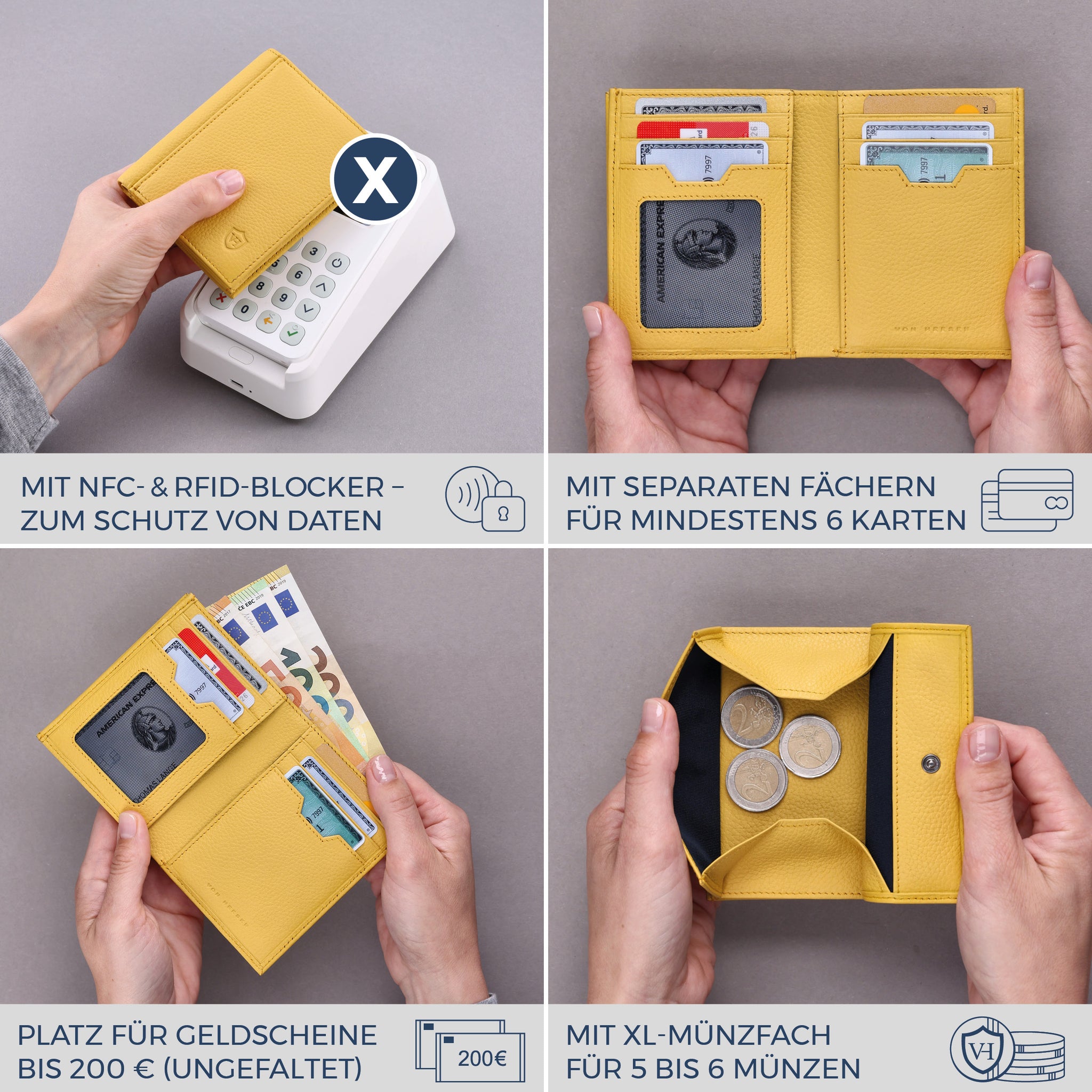 Geldbörse mit RFID-Schutz, 8 Kartenfächer und XXL-Münzfach (Genarbt)