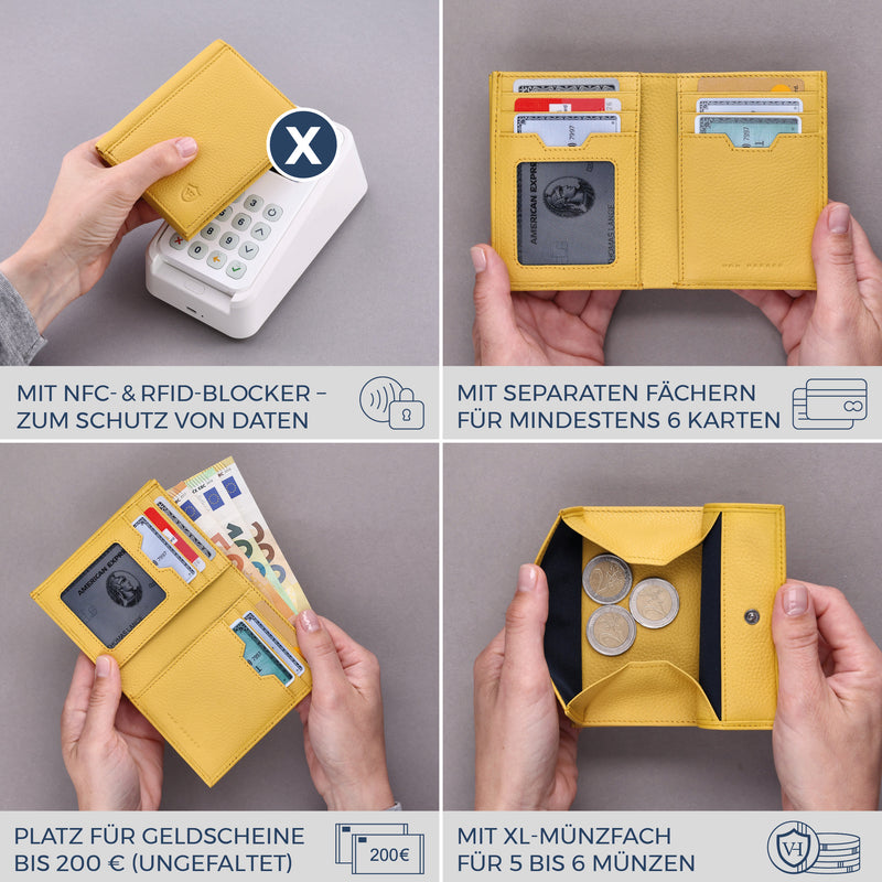 Geldbörse mit RFID-Schutz, 8 Kartenfächer und XXL-Münzfach (Genarbt)