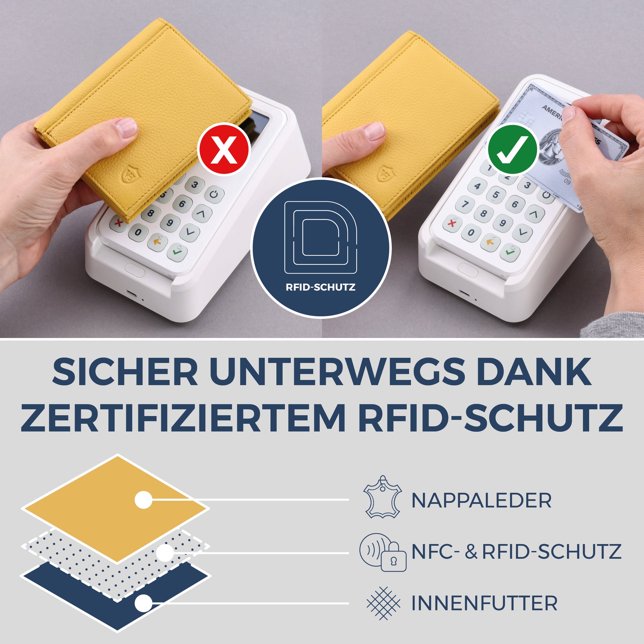 Geldbörse mit RFID-Schutz, 8 Kartenfächer und XXL-Münzfach (Genarbt)