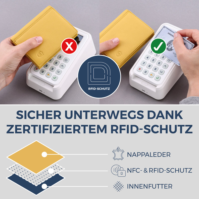 Geldbörse mit RFID-Schutz, 8 Kartenfächer und XXL-Münzfach (Genarbt)