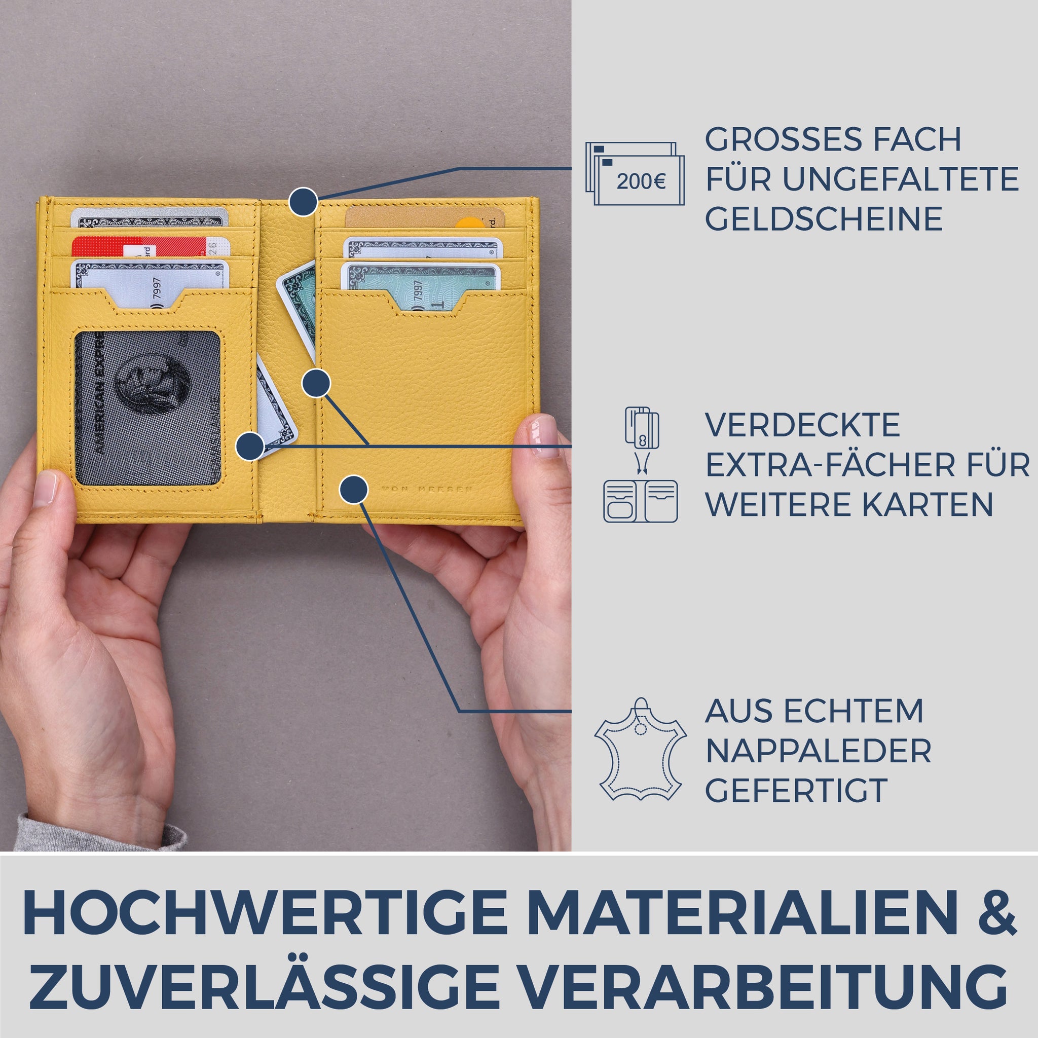 Geldbörse mit RFID-Schutz, 8 Kartenfächer und XXL-Münzfach (Genarbt)