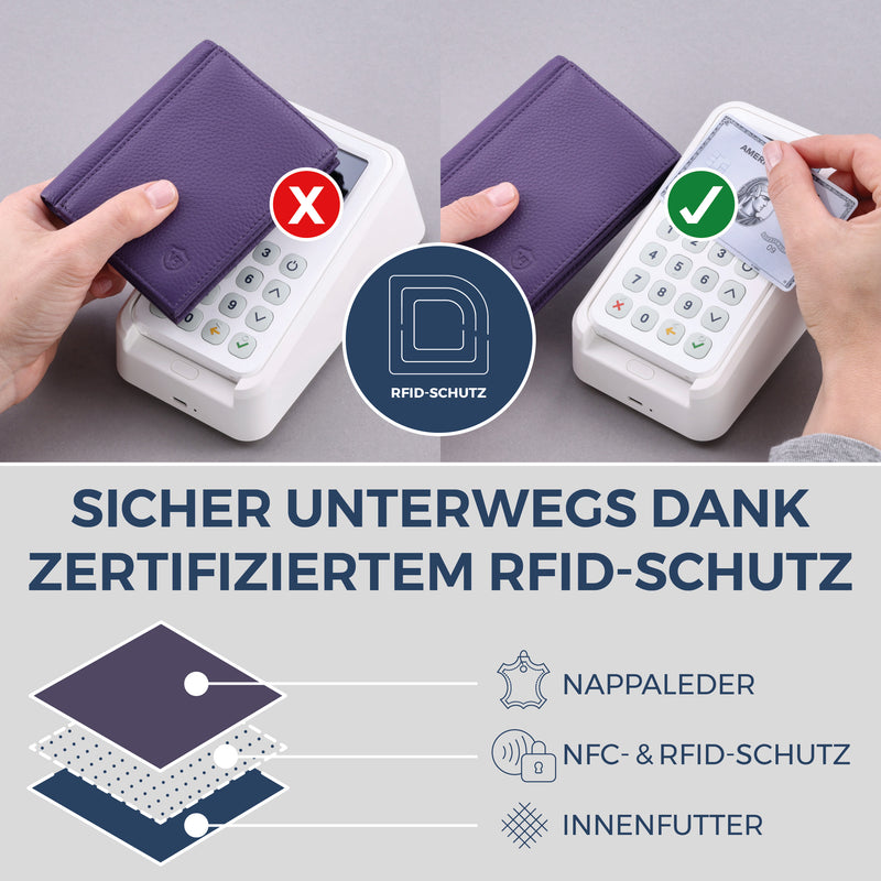Geldbörse mit RFID-Schutz, 8 Kartenfächer und XXL-Münzfach (Genarbt)