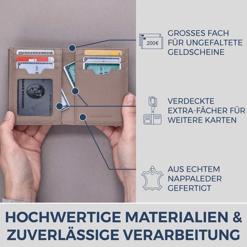 Geldbörse mit RFID-Schutz, 8 Kartenfächer und XXL-Münzfach (Genarbt)