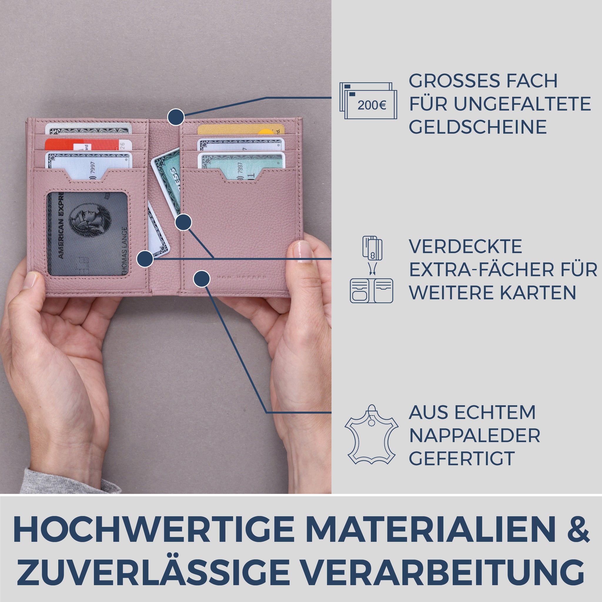 Geldbörse mit RFID-Schutz, 8 Kartenfächer und XXL-Münzfach (Genarbt)