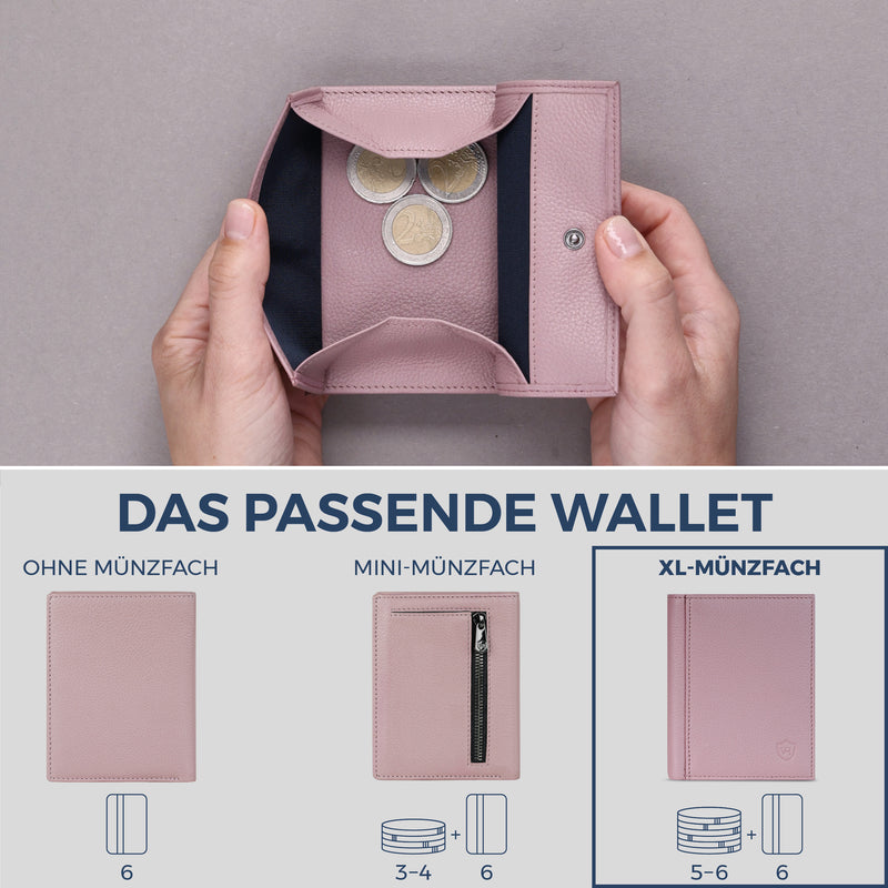 Geldbörse mit RFID-Schutz, 8 Kartenfächer und XXL-Münzfach (Genarbt)