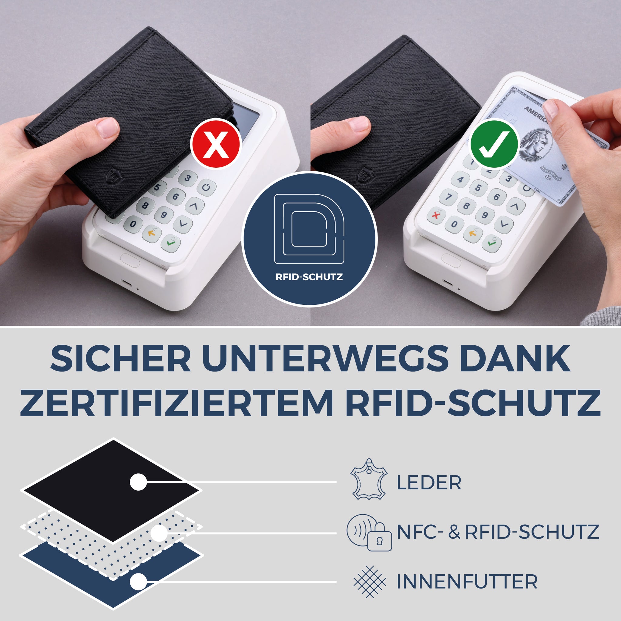 Geldbörse mit RFID-Schutz, 8 Kartenfächer und XXL-Münzfach (Saffiano)