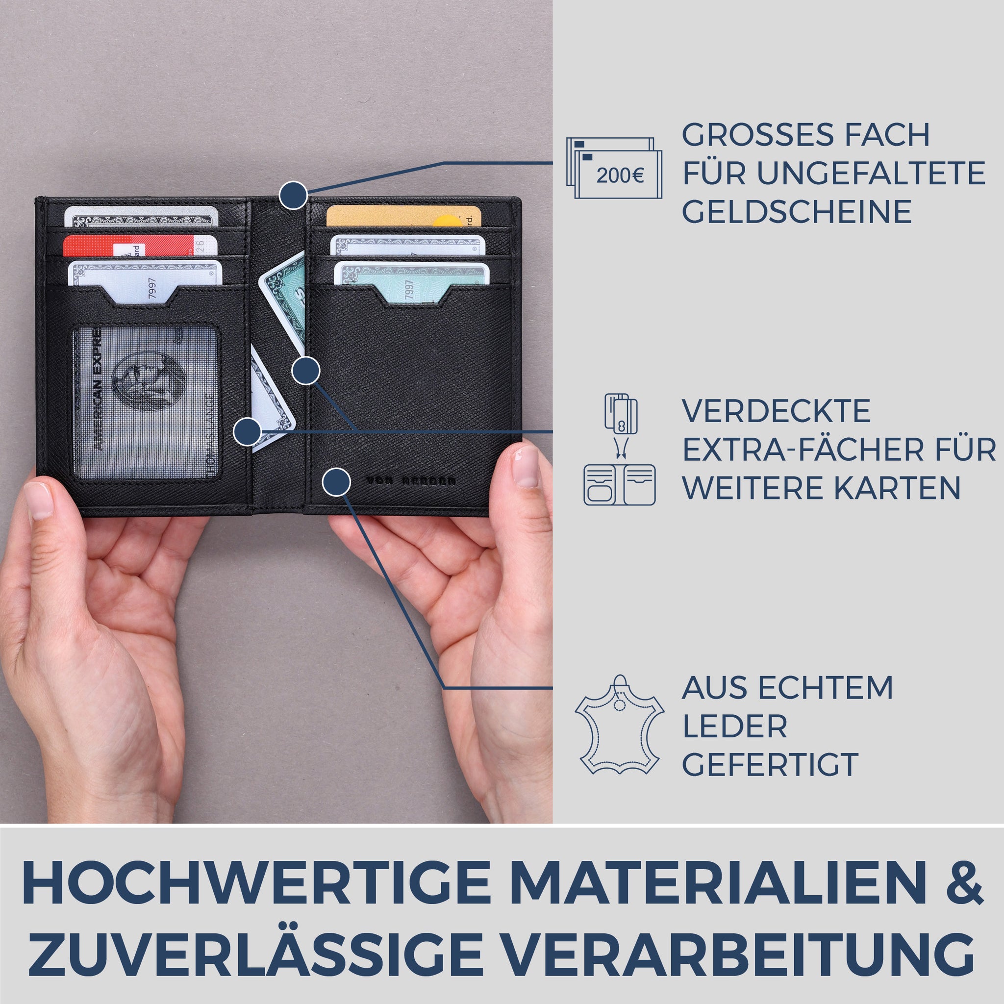 Geldbörse mit RFID-Schutz, 8 Kartenfächer und XXL-Münzfach (Saffiano)