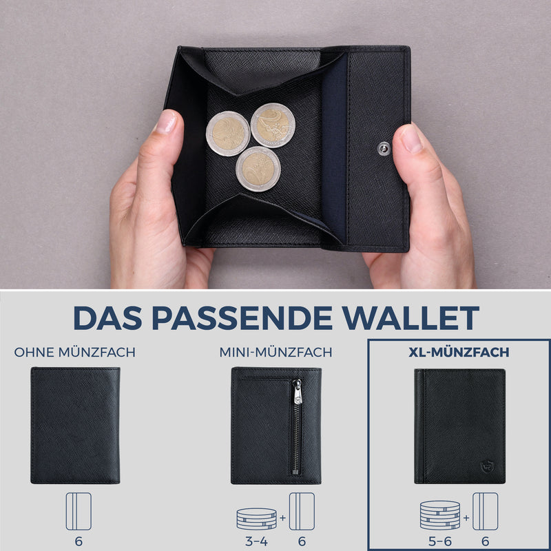Geldbörse mit RFID-Schutz, 8 Kartenfächer und XXL-Münzfach (Saffiano)