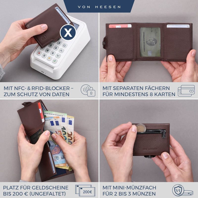 Slim Wallet mit RFID-Schutz, 5 Kartenfächer und Mini-Münzfach