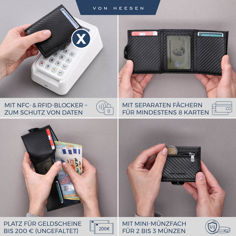 Slim Wallet mit RFID-Schutz, 5 Kartenfächer und Mini-Münzfach