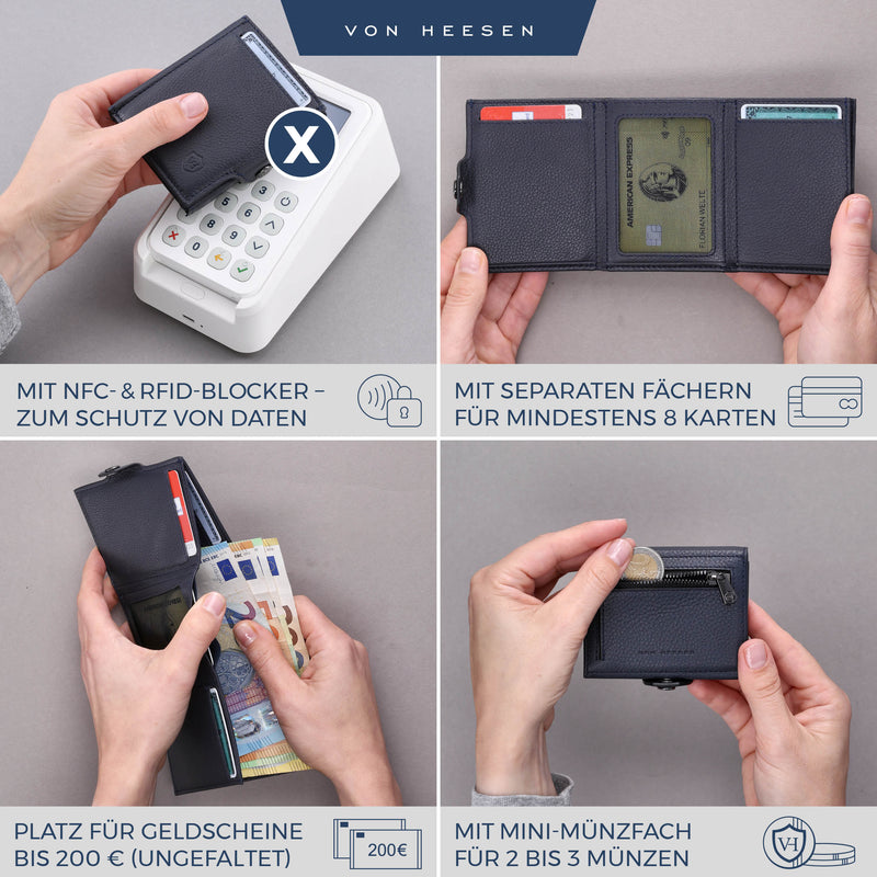 Slim Wallet mit RFID-Schutz, 5 Kartenfächer und Mini-Münzfach
