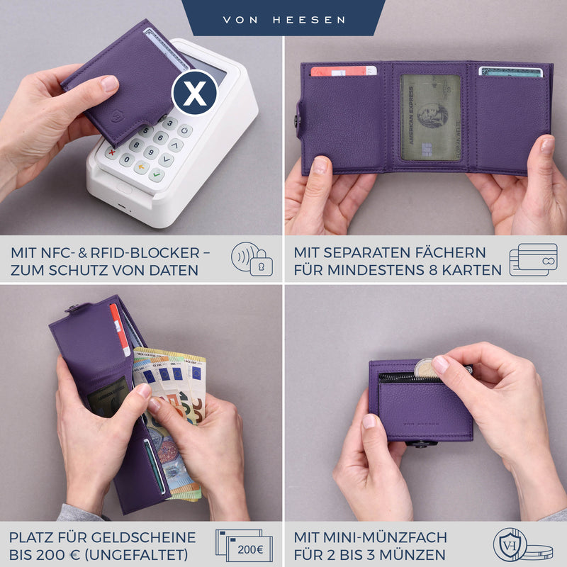 Slim Wallet mit RFID-Schutz, 5 Kartenfächer und Mini-Münzfach
