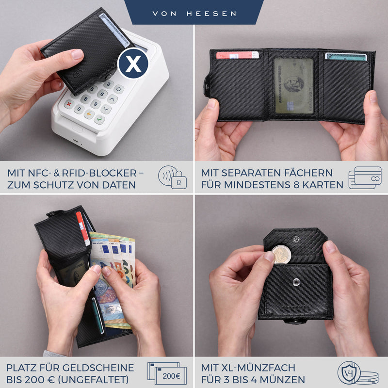 Slim Wallet mit RFID-Schutz, 5 Kartenfächer und XL-Münzfach