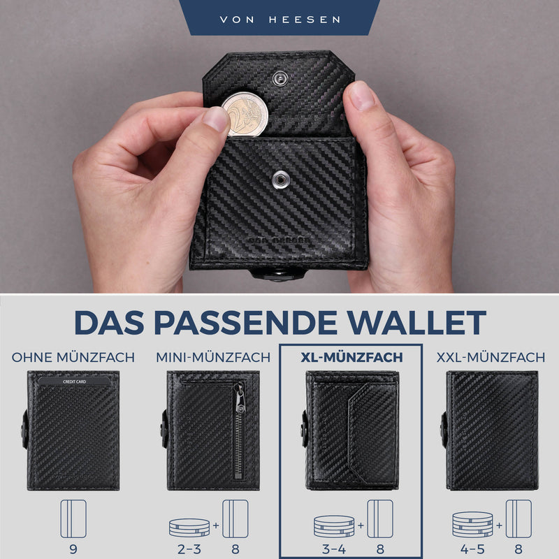 Slim Wallet mit RFID-Schutz, 5 Kartenfächer und XL-Münzfach