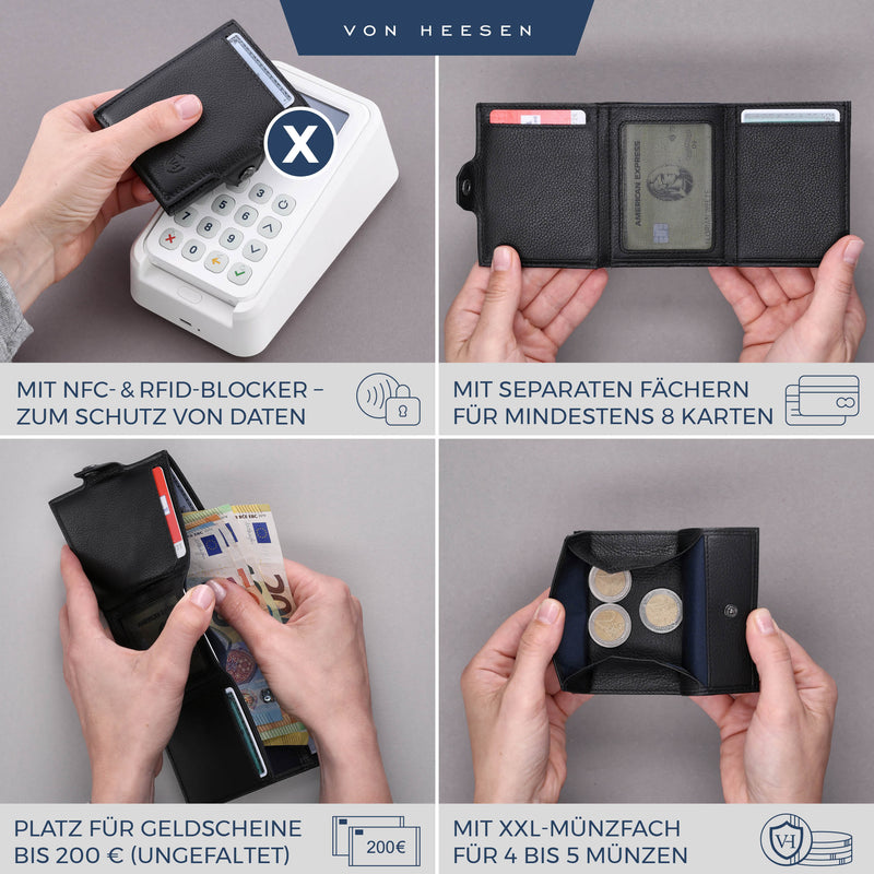 Slim Wallet mit RFID-Schutz, 5 Kartenfächer und XXL-Münzfach