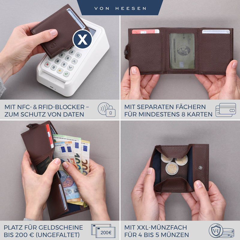Slim Wallet mit RFID-Schutz, 5 Kartenfächer und XXL-Münzfach