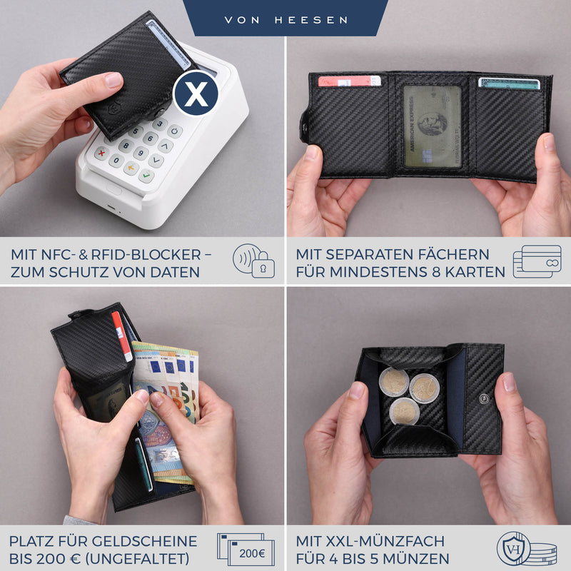 Slim Wallet mit RFID-Schutz, 5 Kartenfächer und XXL-Münzfach