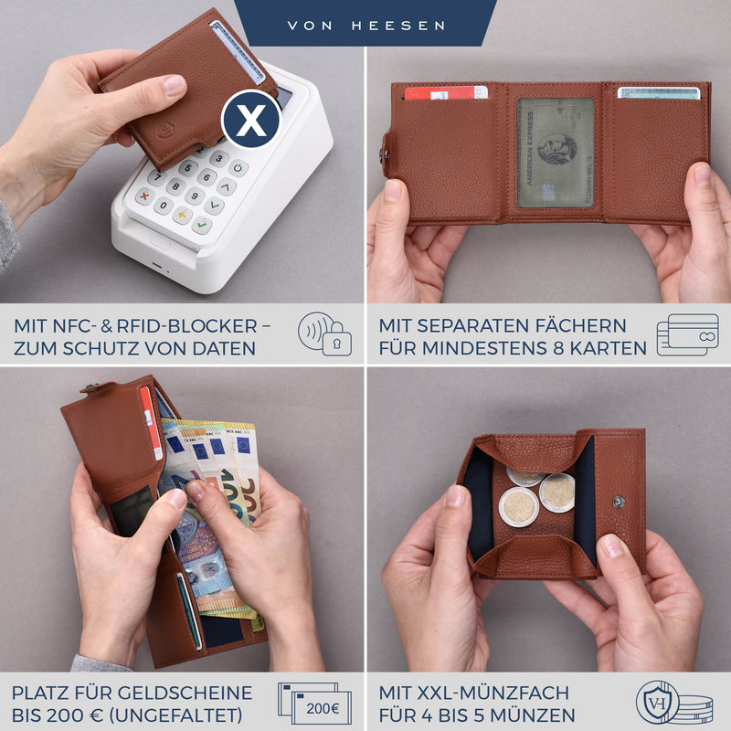 Slim Wallet mit RFID-Schutz, 5 Kartenfächer und XXL-Münzfach