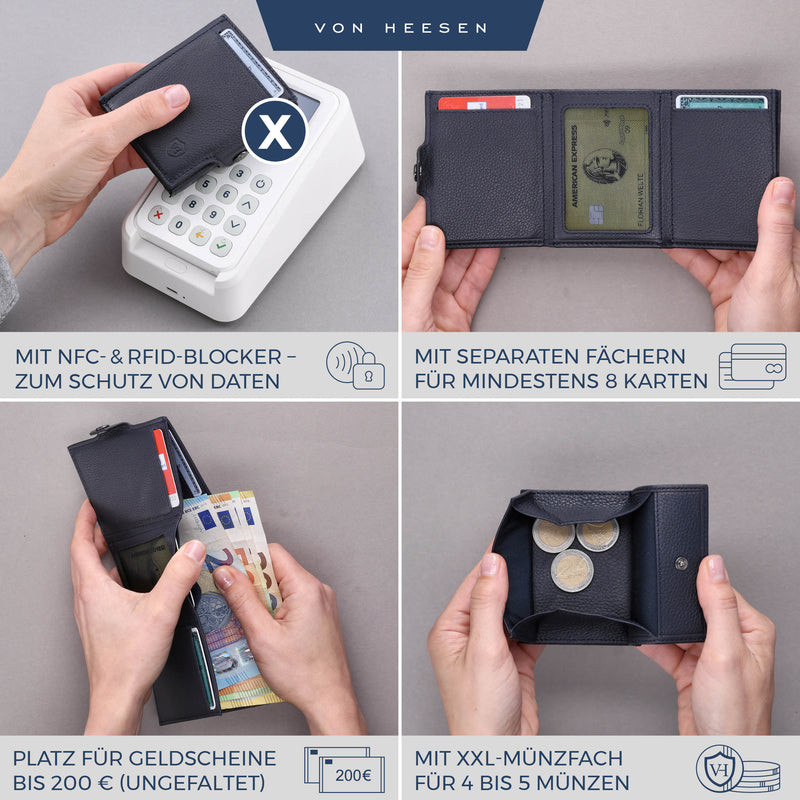 Slim Wallet mit RFID-Schutz, 5 Kartenfächer und XXL-Münzfach