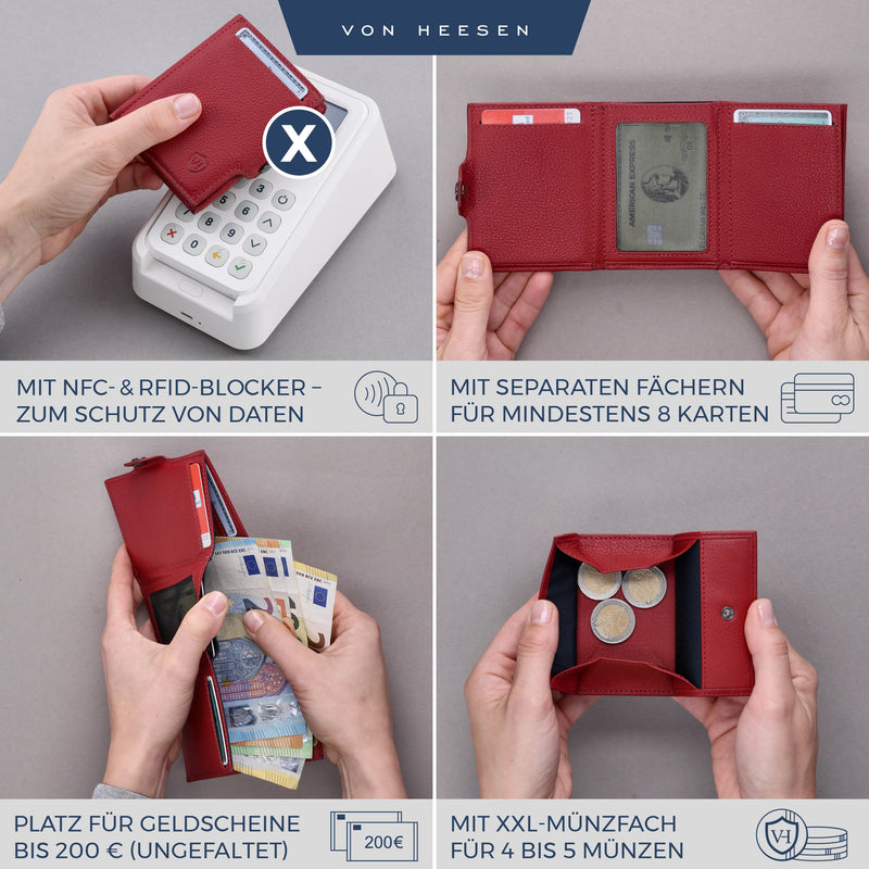 Slim Wallet mit RFID-Schutz, 5 Kartenfächer und XXL-Münzfach