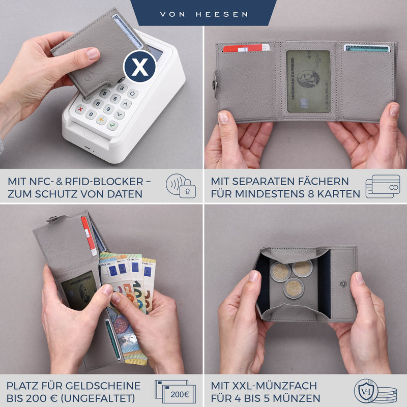 Slim Wallet mit RFID-Schutz, 5 Kartenfächer und XXL-Münzfach