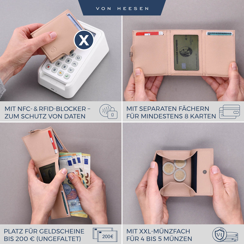 Slim Wallet mit RFID-Schutz, 5 Kartenfächer und XXL-Münzfach