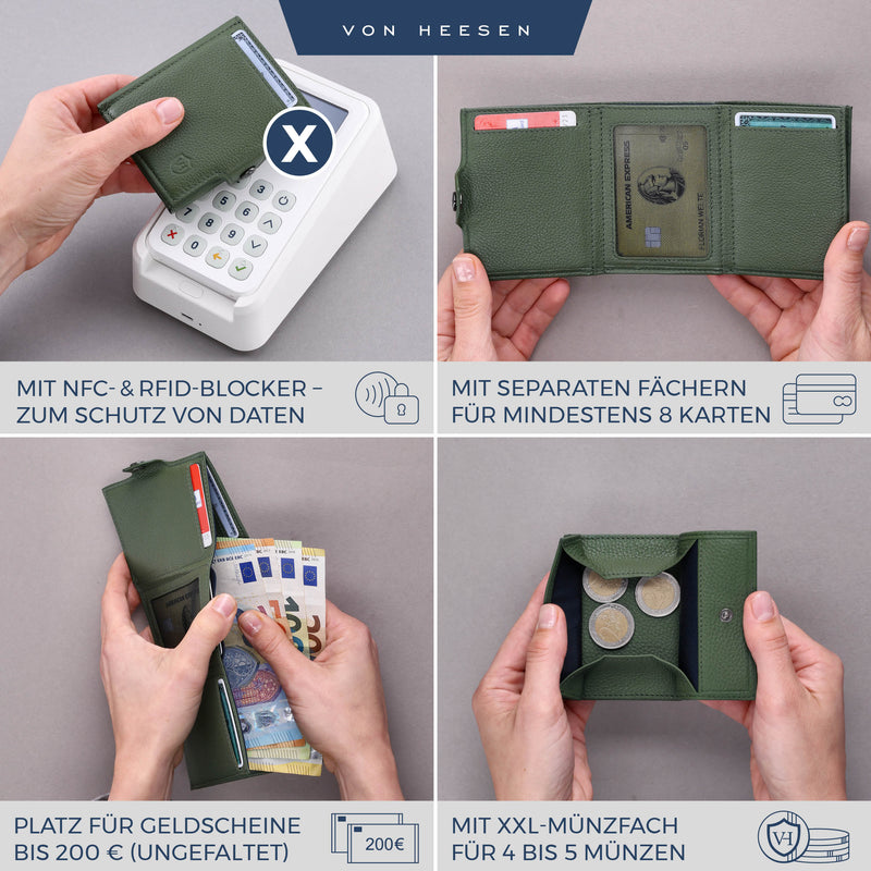 Slim Wallet mit RFID-Schutz, 5 Kartenfächer und XXL-Münzfach