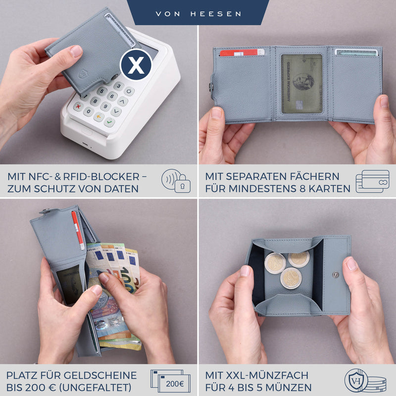 Slim Wallet mit RFID-Schutz, 5 Kartenfächer und XXL-Münzfach